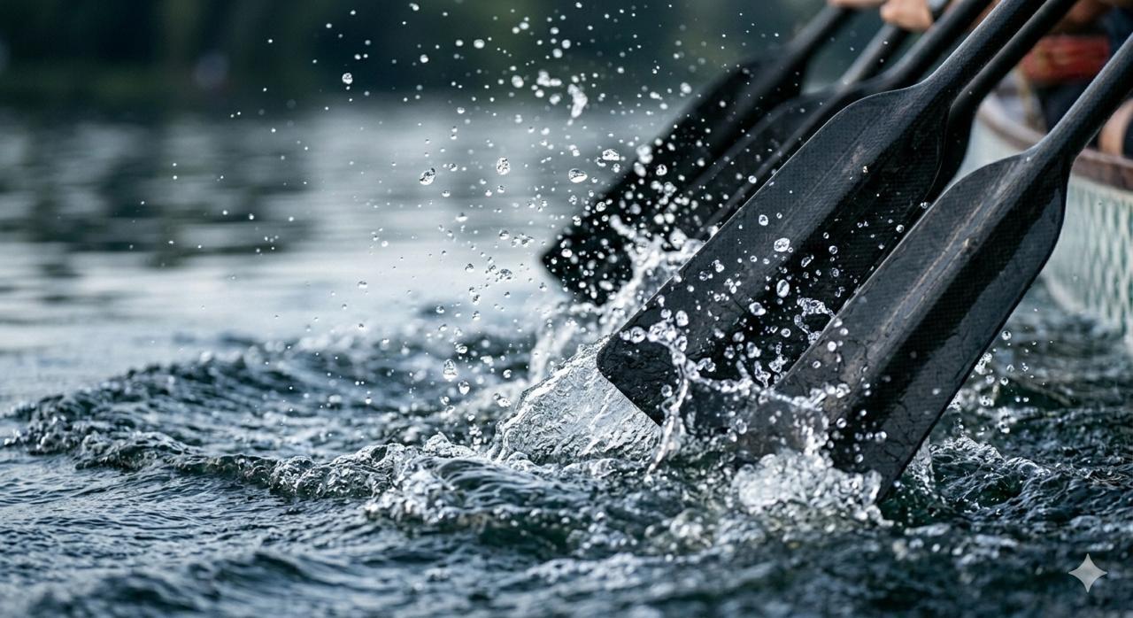 Dragon boat racing action